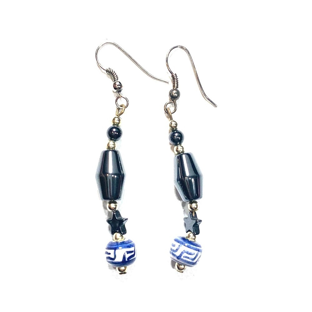 Earrings | Blue and White Star Dangle Silver